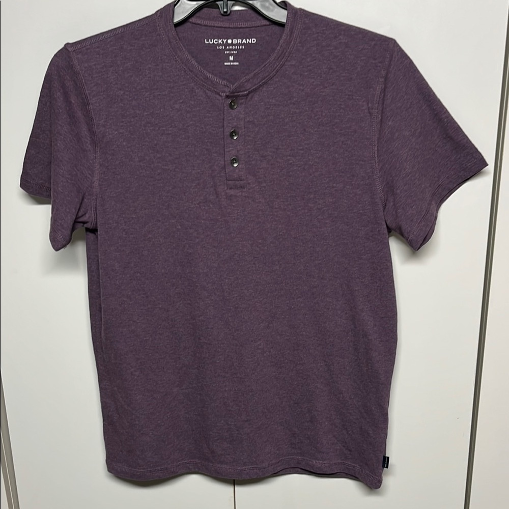 Lucky Brand Purple Henley Shirt Short Sleeve Cotton Blend